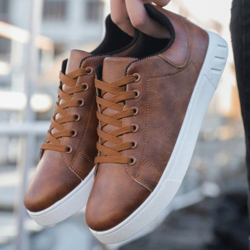 Men's Faux Leather Lace-Up Low-Top Casual Sneakers