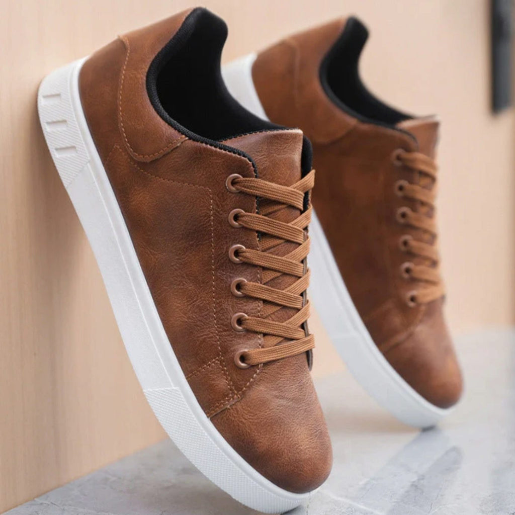 Men's Faux Leather Lace-Up Low-Top Casual Sneakers