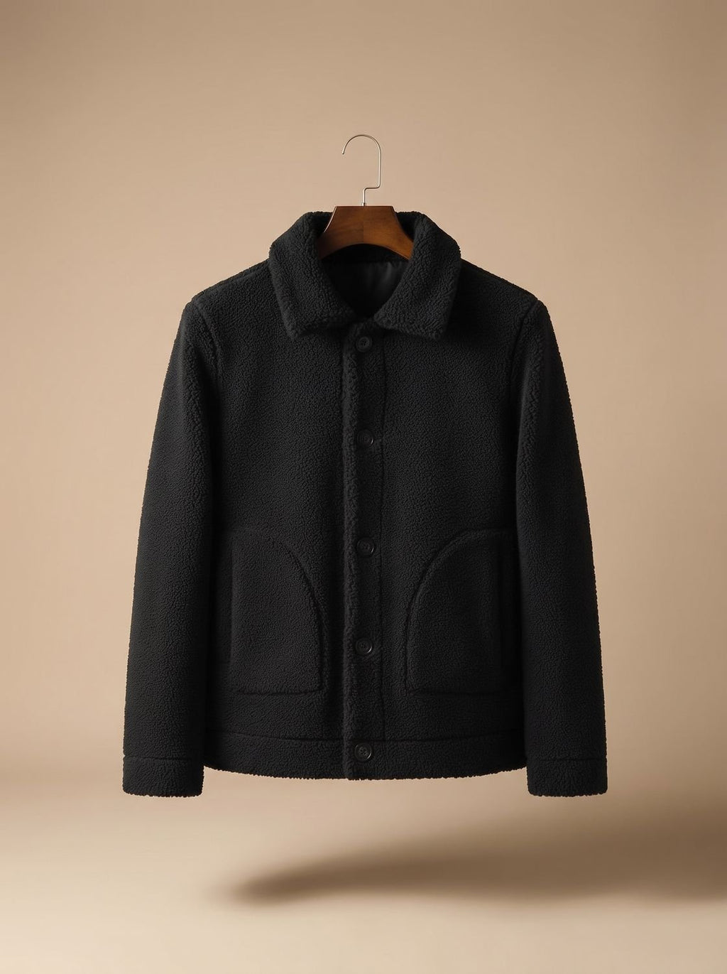 Men's Faux Shearling Button-Front Teddy Jacket - Black