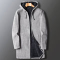 Men's Fleece-Lined Full-Length Drawstring Hooded Coat - Light Grey