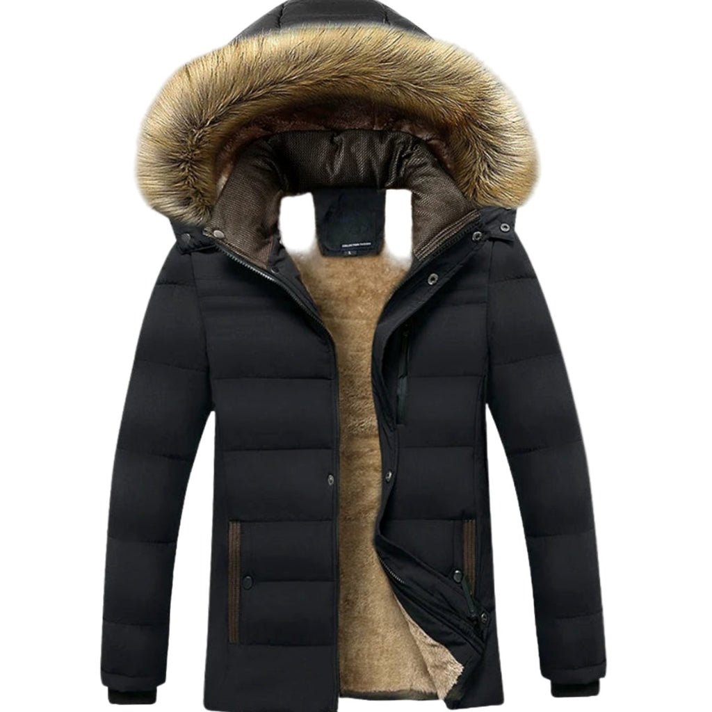 Men's Fleece-Lined Fur Hood Heavy-Duty Winter Jackets