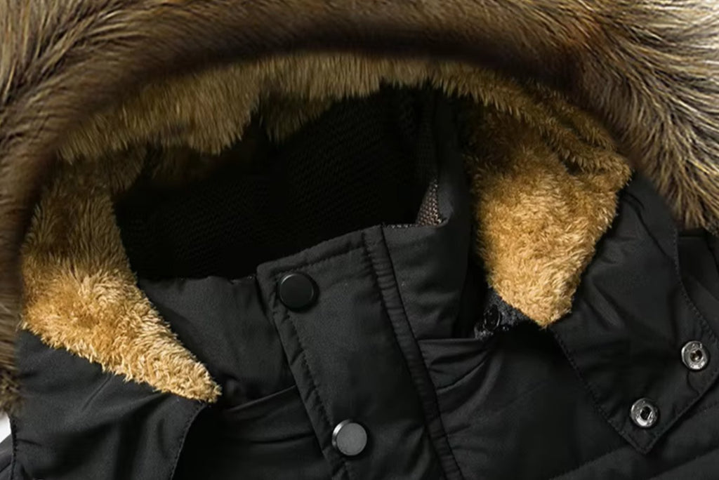 Men's Fleece-Lined Fur Hood Heavy-Duty Winter Jackets