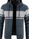 Men's Fleece-Lined Hooded Full-Zip Front Cardigan Sweater - Blue Gray