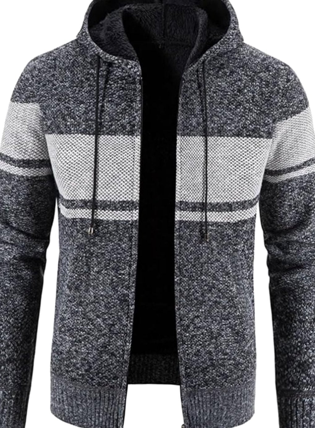 Men's Fleece-Lined Hooded Full-Zip Front Cardigan Sweater - Gray