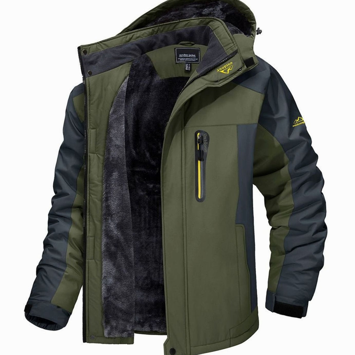 Men's Fleece-Lined Hooded Heavy-Duty Winter Jackets - Army Green