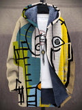Men's Fleece-Lined Hooded Zip-Up Abstract Print Cardigan - Multicolor
