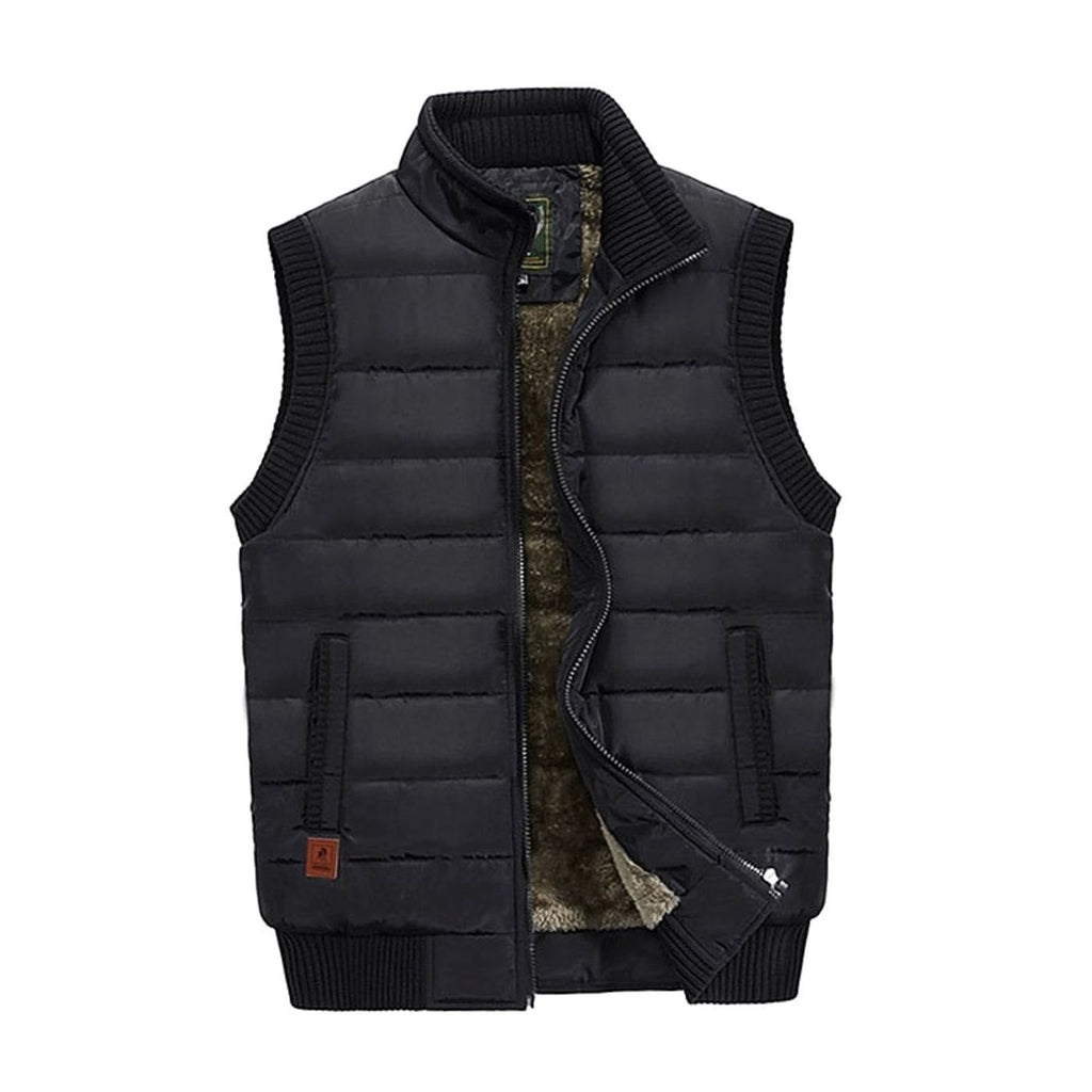 Men's Fleece-Lined Quilted Stand-Collar Sleeveless Vest - Black