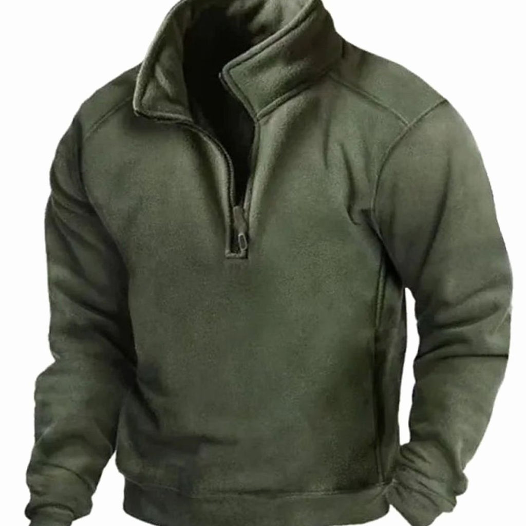 Men's Fleece Quarter-Zip Stand-Collar Pullover Sweater - Green
