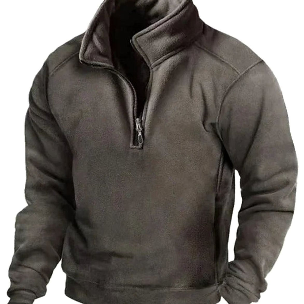 Men's Fleece Quarter-Zip Stand-Collar Pullover Sweater - Dark Gray