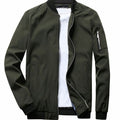 Men's Full-Zip Bomber Front Jacket Ribbed-Collar Lightweight - Army Green
