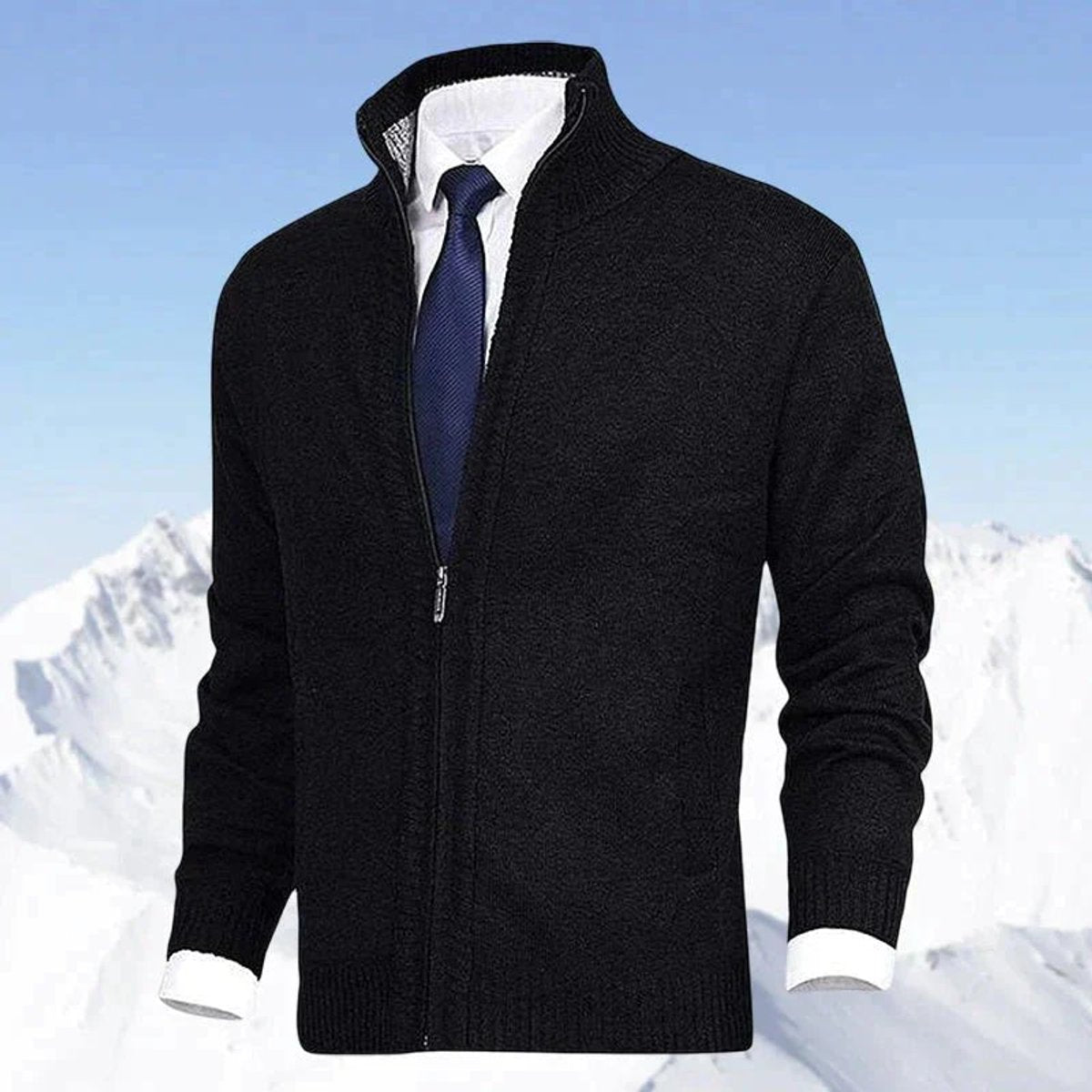 Men's Full-Zip Stand-Collar Knit Mens Cardigan Sweater - Black