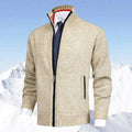 Men's Full-Zip Stand-Collar Knit Mens Cardigan Sweater - Beige