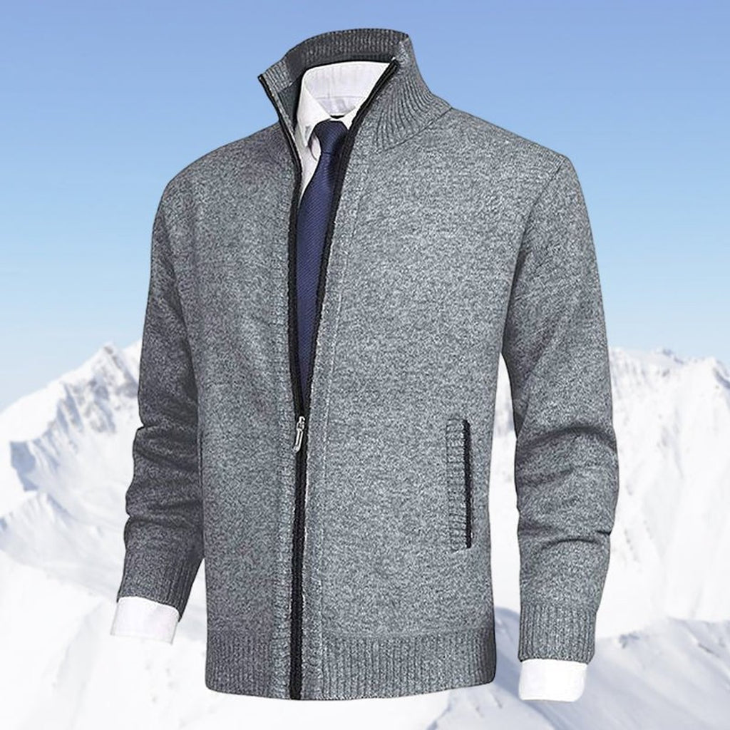 Men's Full-Zip Stand-Collar Knit Mens Cardigan Sweater - Light Gray