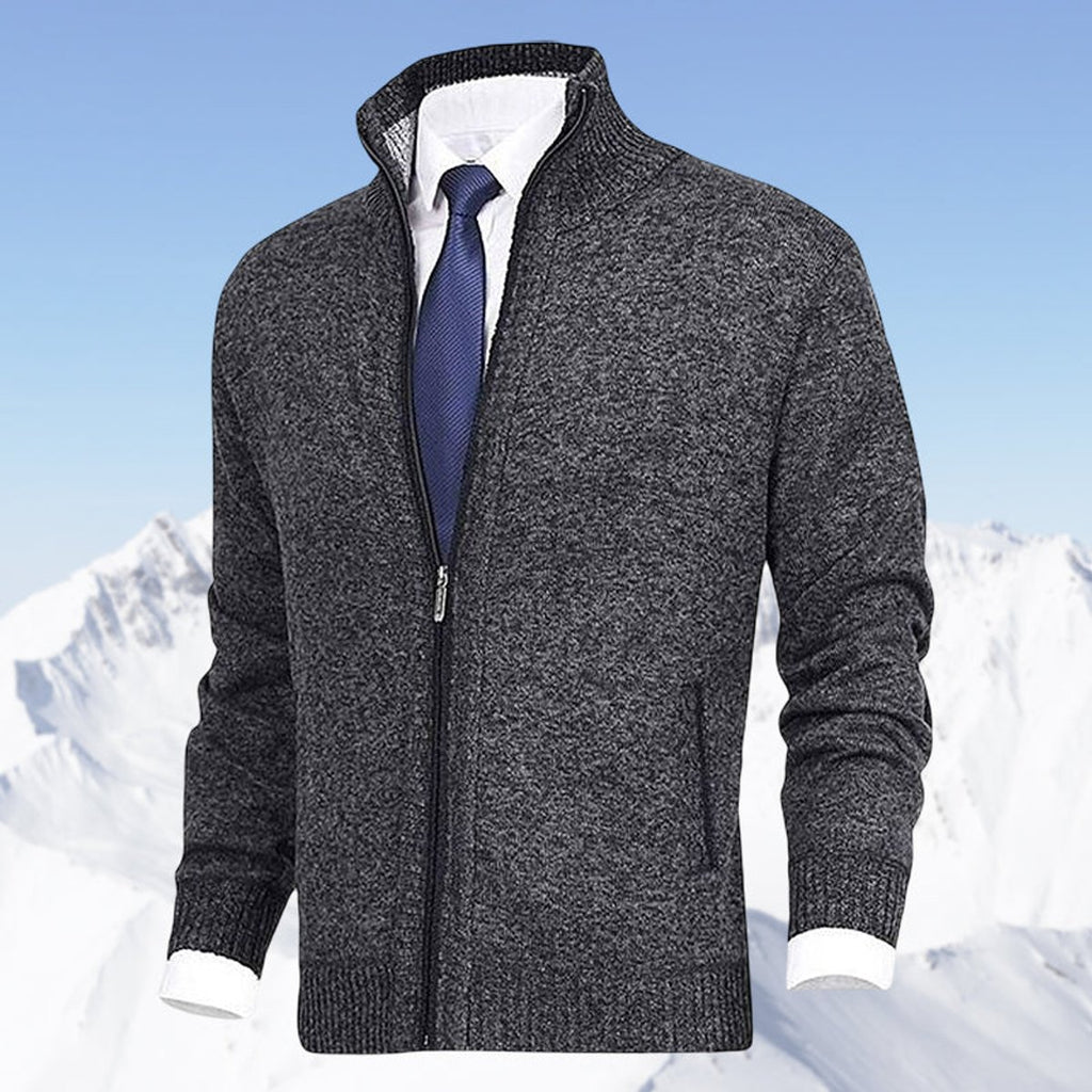 Men's Full-Zip Stand-Collar Knit Mens Cardigan Sweater - Dark Gray