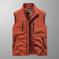 Mens Gilet Sleeveless Zip-Up Cargo Vest Multi-Pocket Outdoor - Red