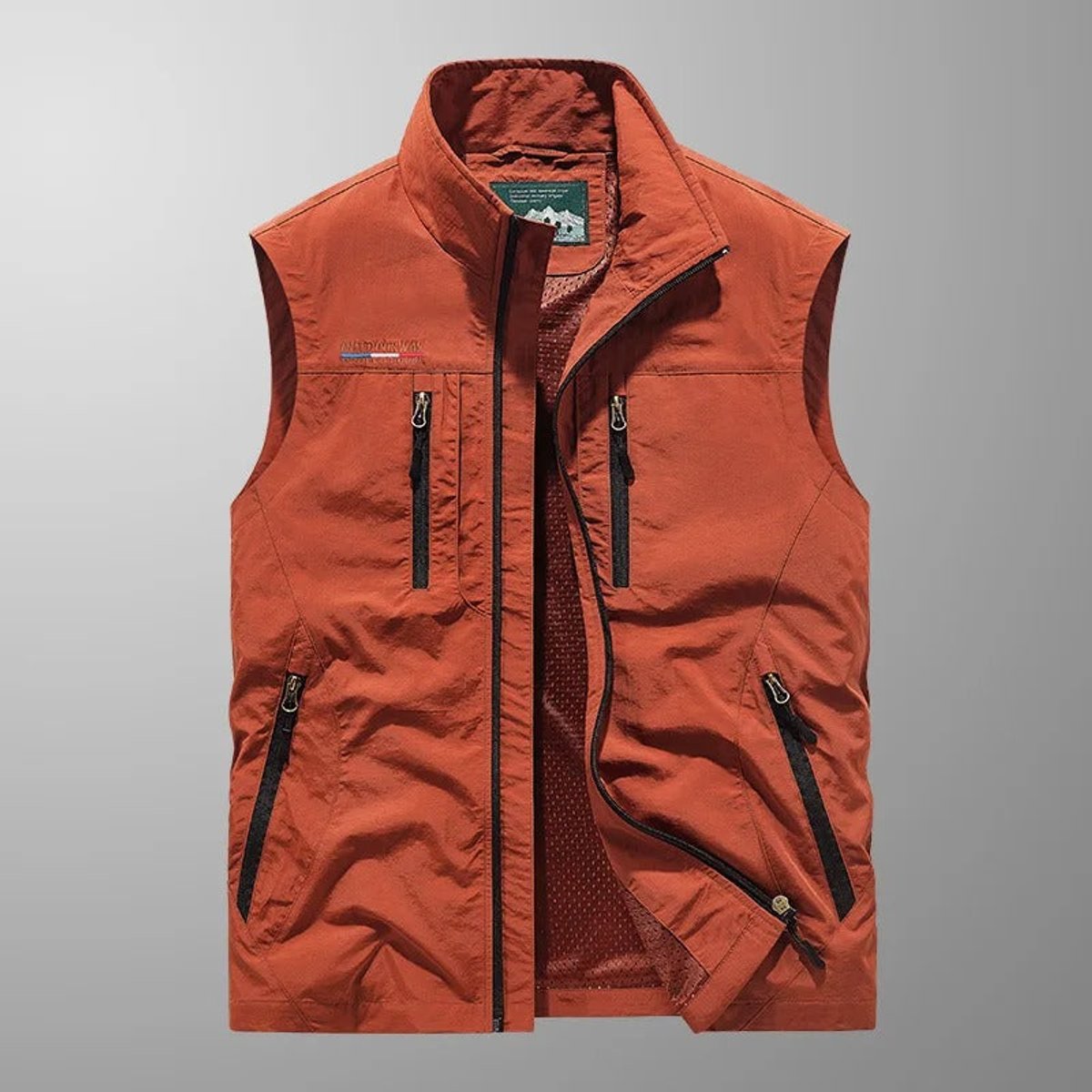 Mens Gilet Sleeveless Zip-Up Cargo Vest Multi-Pocket Outdoor - Red