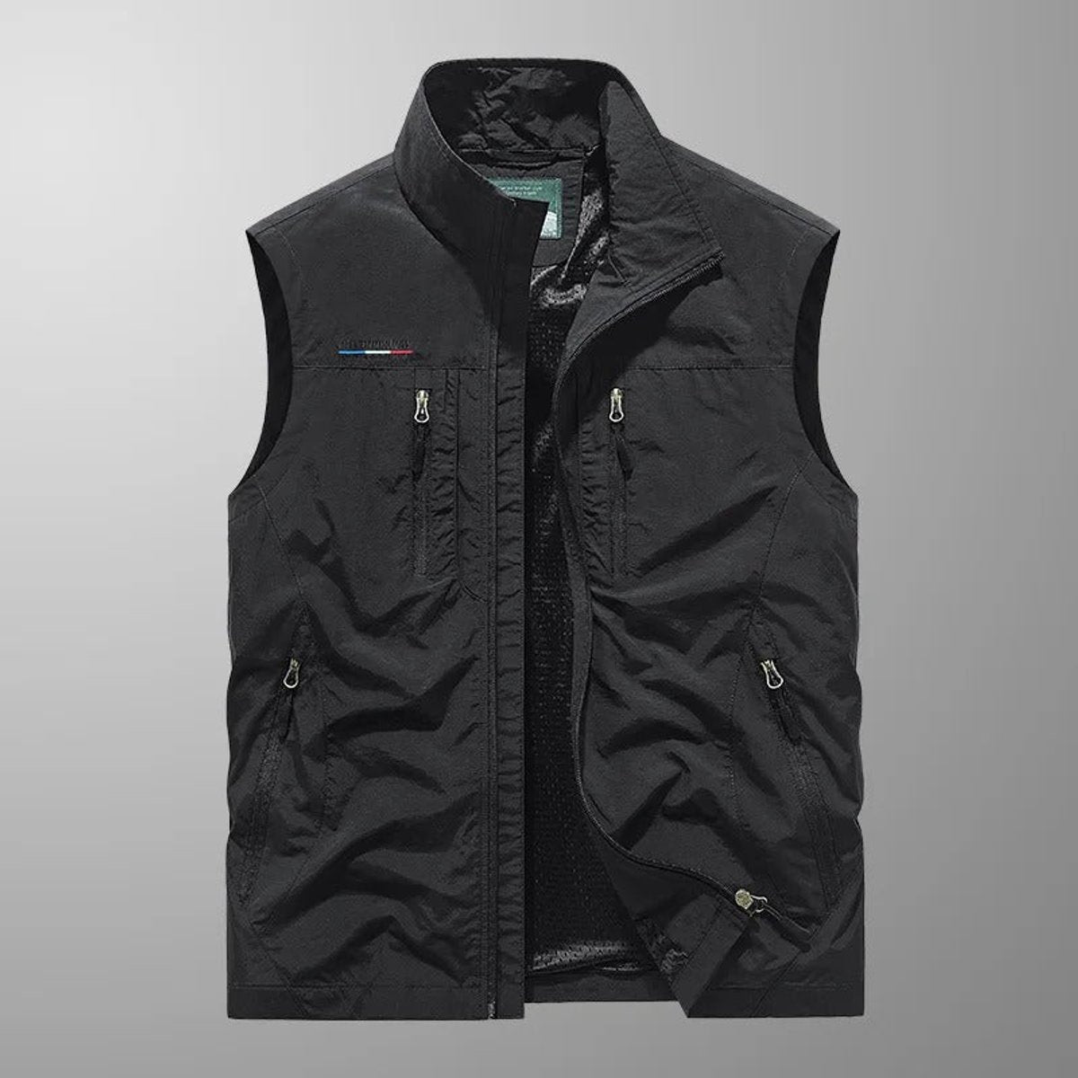 Mens Gilet Sleeveless Zip-Up Cargo Vest Multi-Pocket Outdoor - Black
