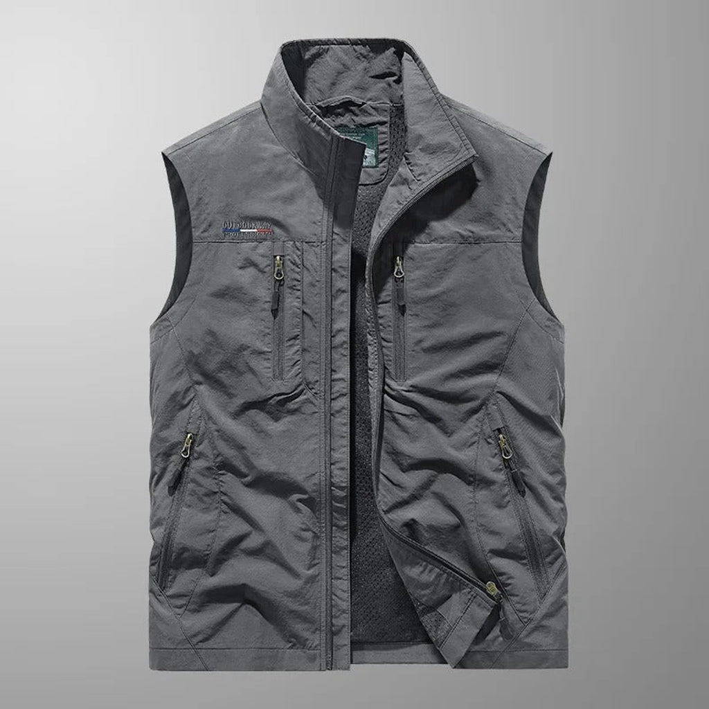 Mens Gilet Sleeveless Zip-Up Cargo Vest Multi-Pocket Outdoor - Gray