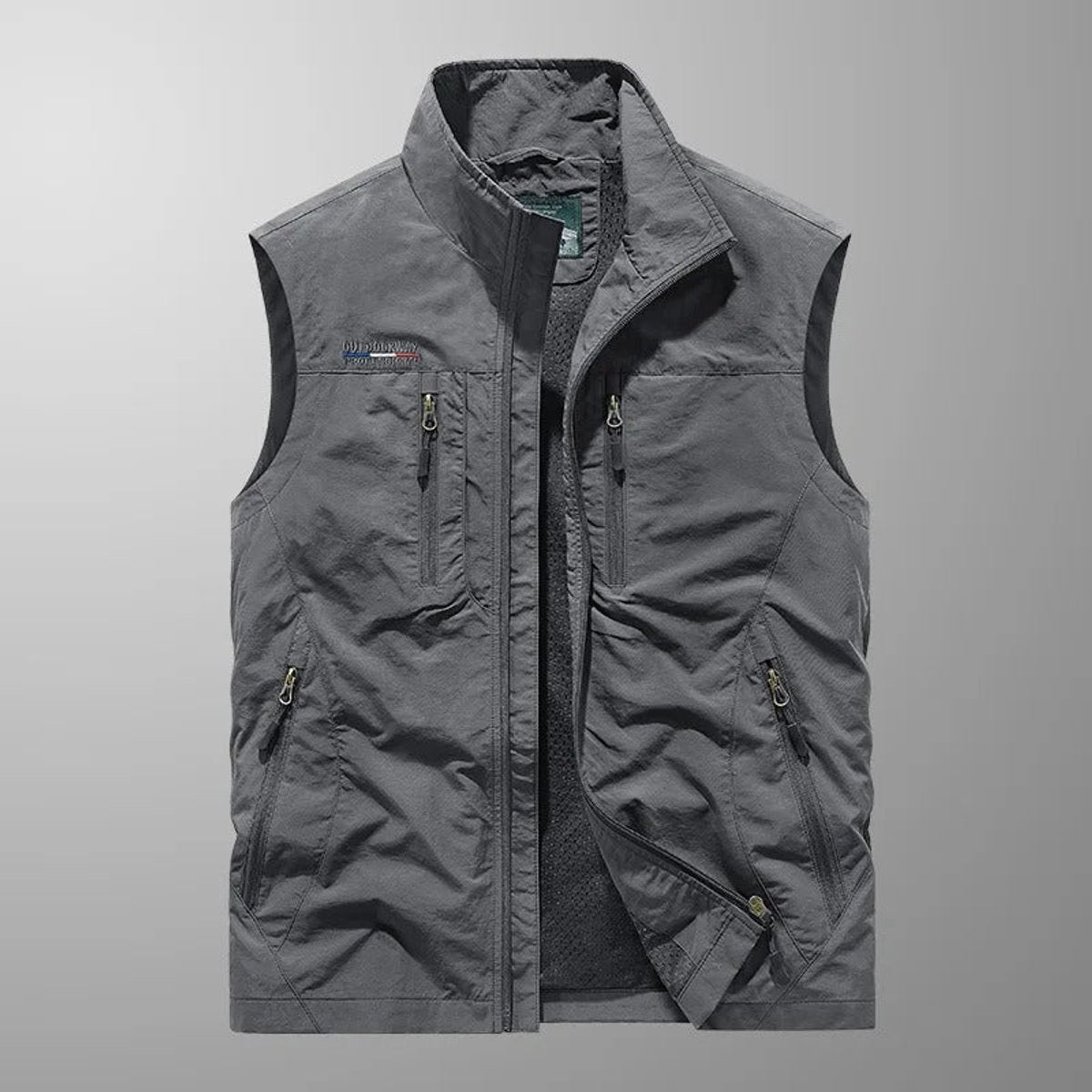 Mens Gilet Sleeveless Zip-Up Cargo Vest Multi-Pocket Outdoor - Gray