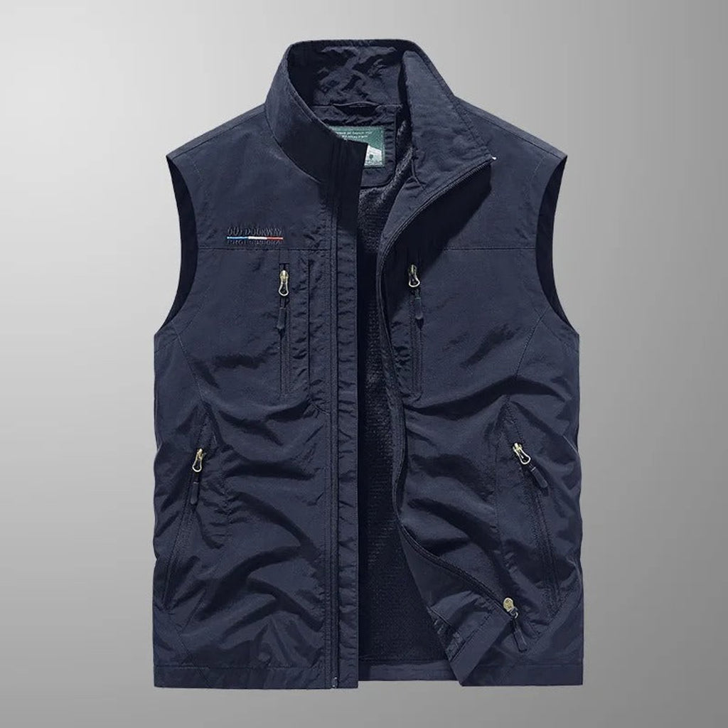 Mens Gilet Sleeveless Zip-Up Cargo Vest Multi-Pocket Outdoor - Navy Blue