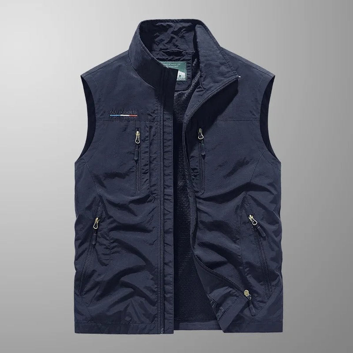 Mens Gilet Sleeveless Zip-Up Cargo Vest Multi-Pocket Outdoor - Navy Blue
