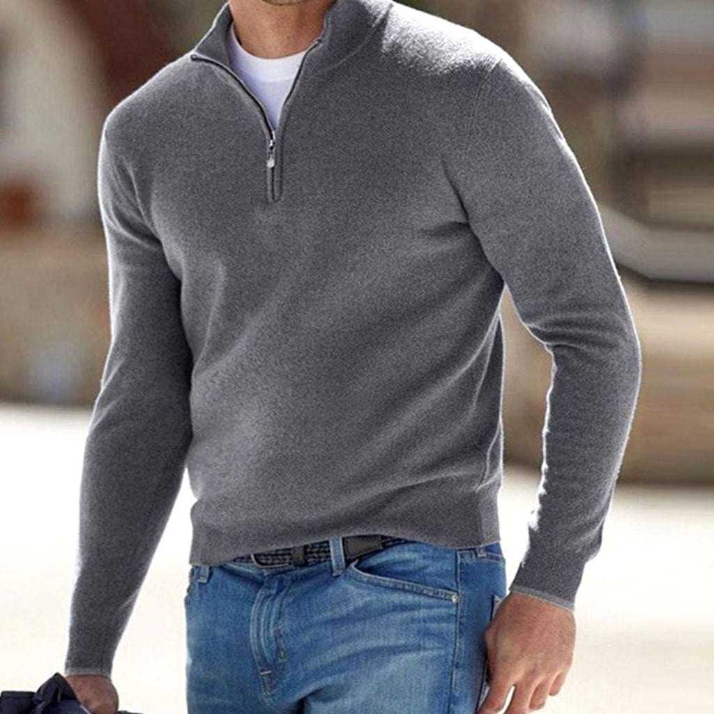 Men's Half-Zip Knit Warm Jumper Pullover Sweater - Gray