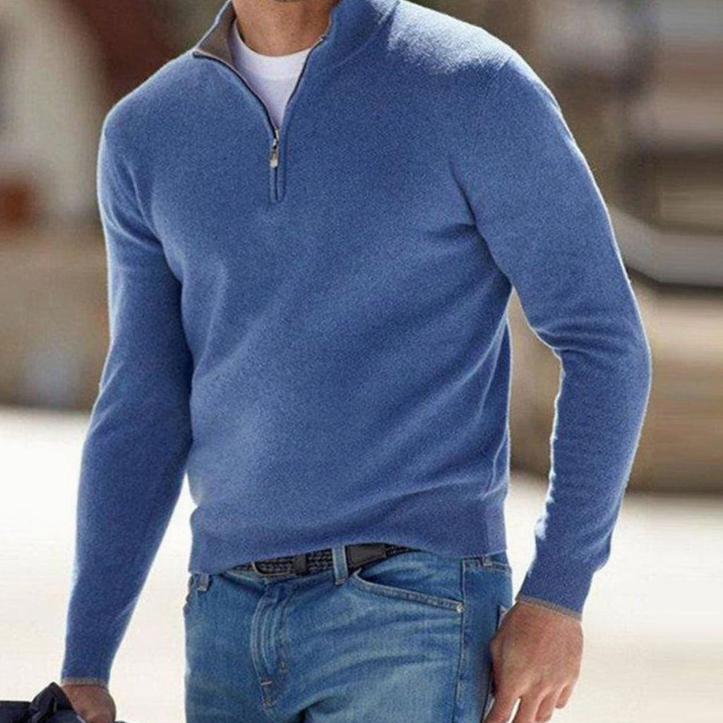 Men's Half-Zip Knit Warm Jumper Pullover Sweater - Blue