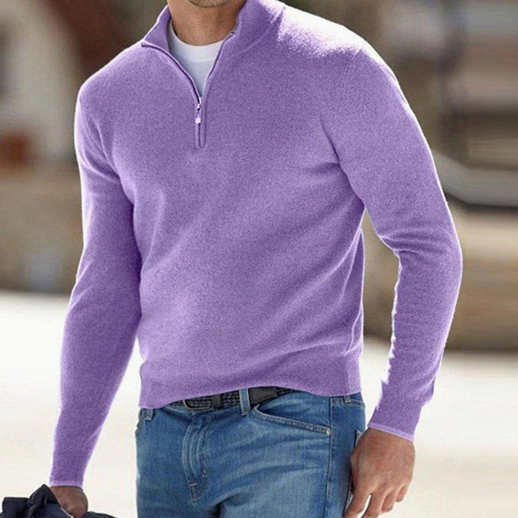 Men's Half-Zip Knit Warm Jumper Pullover Sweater - Light Purple