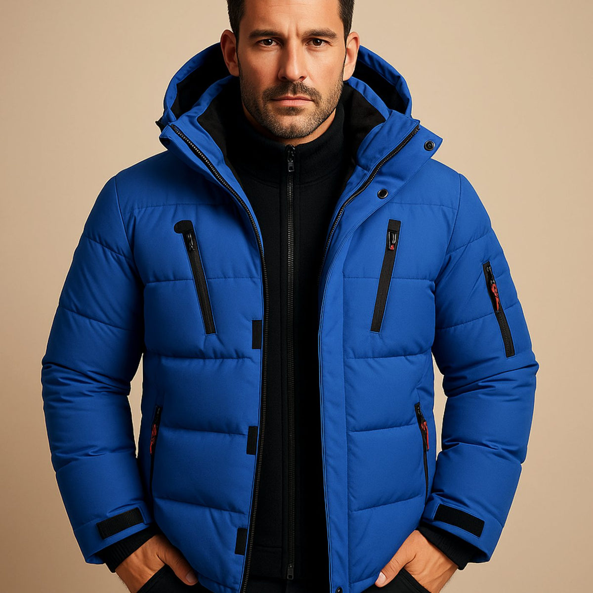 Men's Heavy-Duty Hooded Insulated Puffer Winter Jacket - Blue