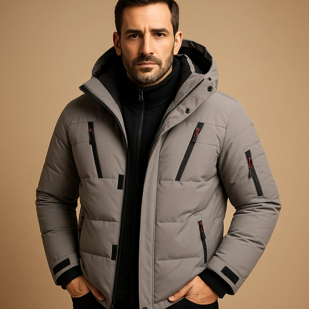 Men's Heavy-Duty Hooded Insulated Puffer Winter Jacket - Gray