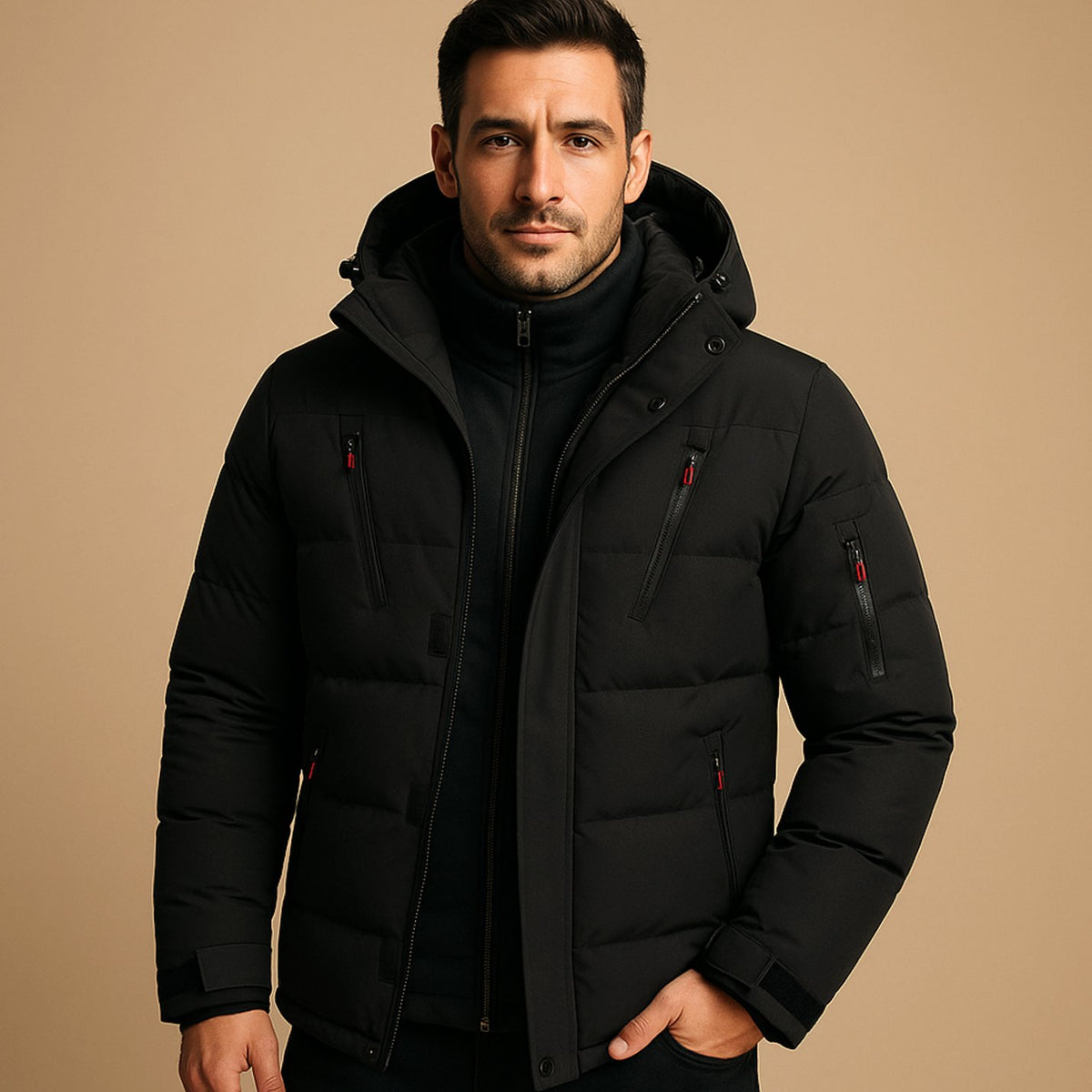 Men's Heavy-Duty Hooded Insulated Puffer Winter Jacket - Black