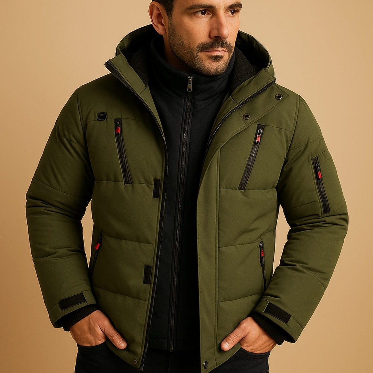 Men's Heavy-Duty Hooded Insulated Puffer Winter Jacket - Green