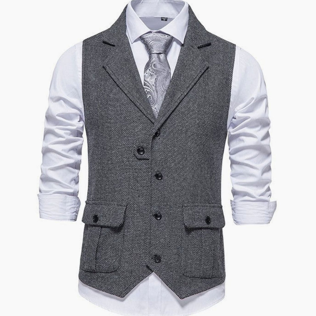 Men's Herringbone Notch-Lapel Button-Front Outfit Vest - Dark Gray