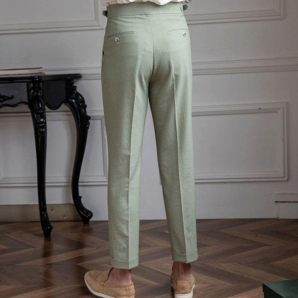 Men's High-Rise Tailored Pleated Trousers Buckle Waist