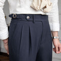 Men's High-Rise Tailored Pleated Trousers Buckle Waist - Blue