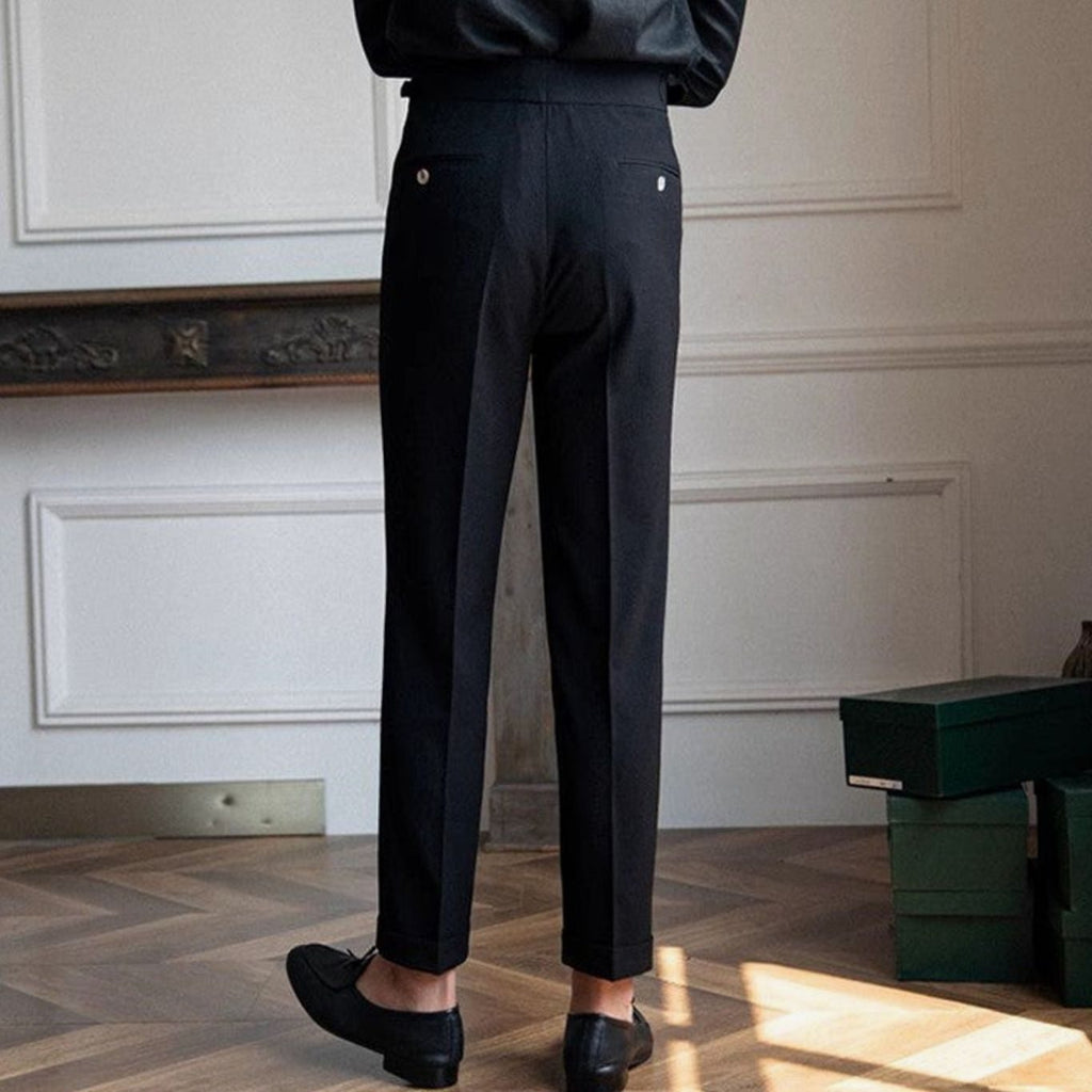 Men's High-Rise Tailored Pleated Trousers Buckle Waist