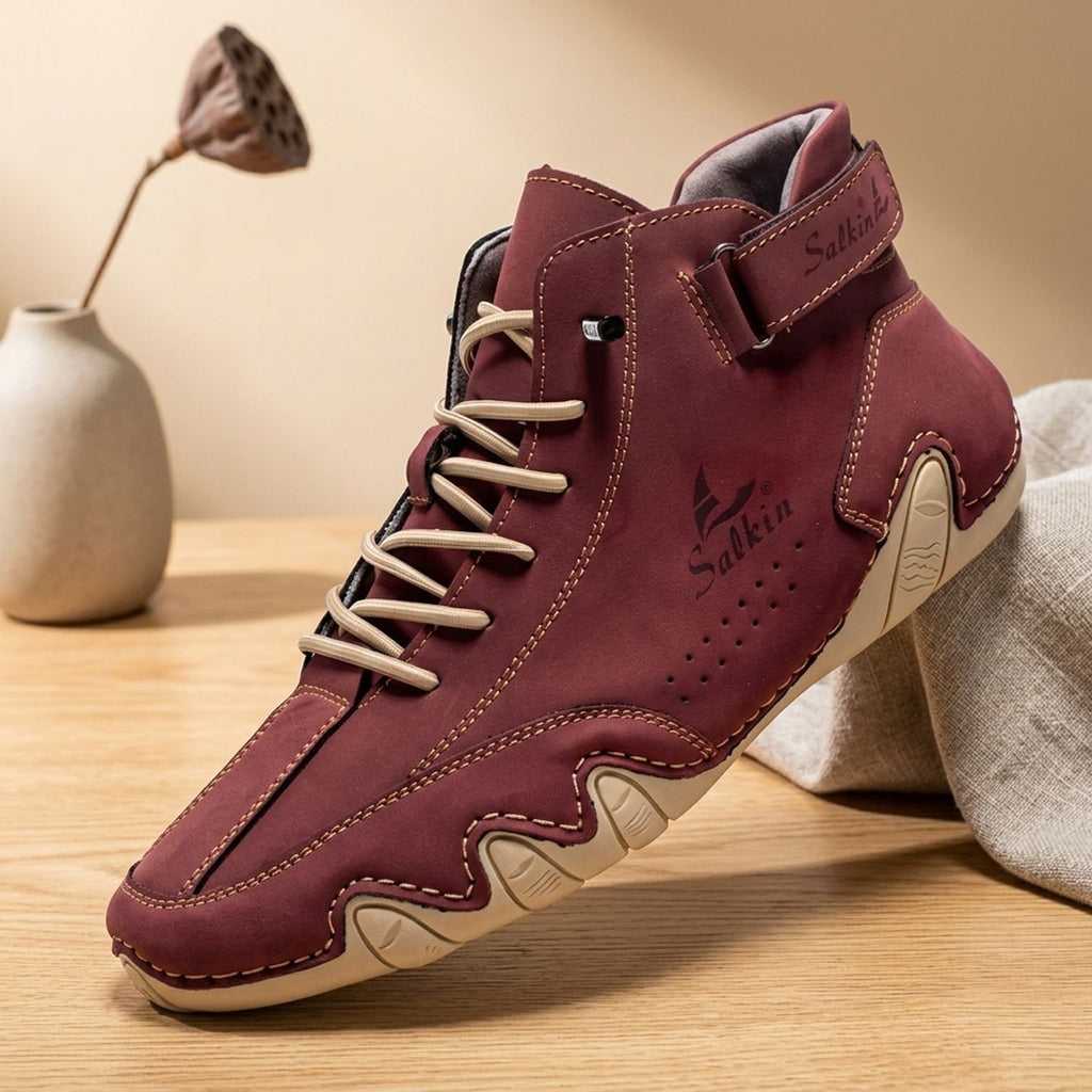 Men's High-Top Lace-Up Suede Ankle Sneakers - Red