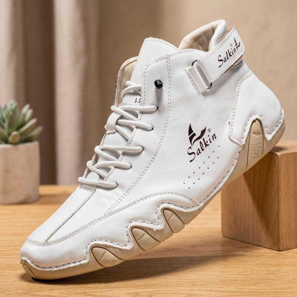 Men's High-Top Lace-Up Suede Ankle Sneakers - White