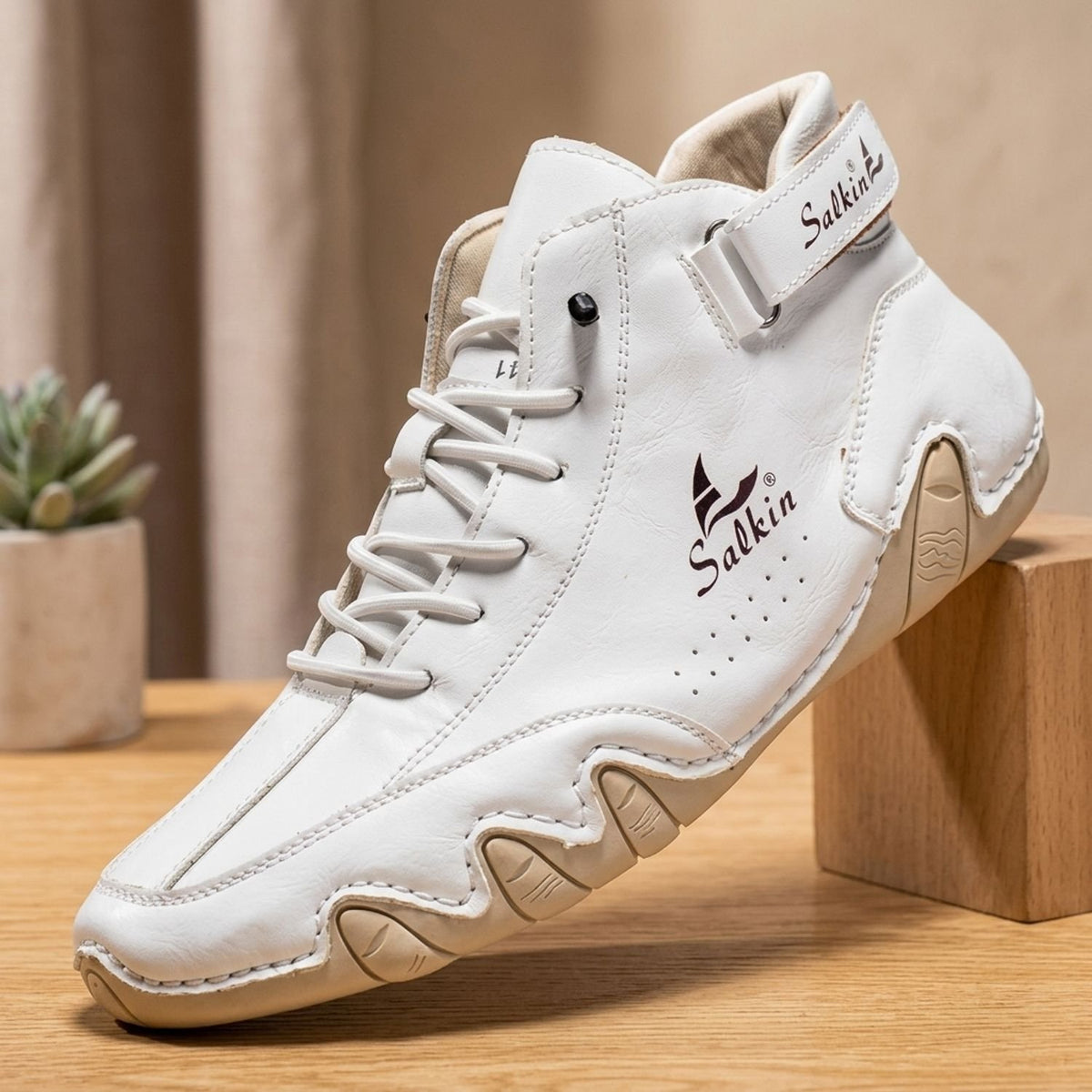 Men's High-Top Lace-Up Suede Ankle Sneakers - White