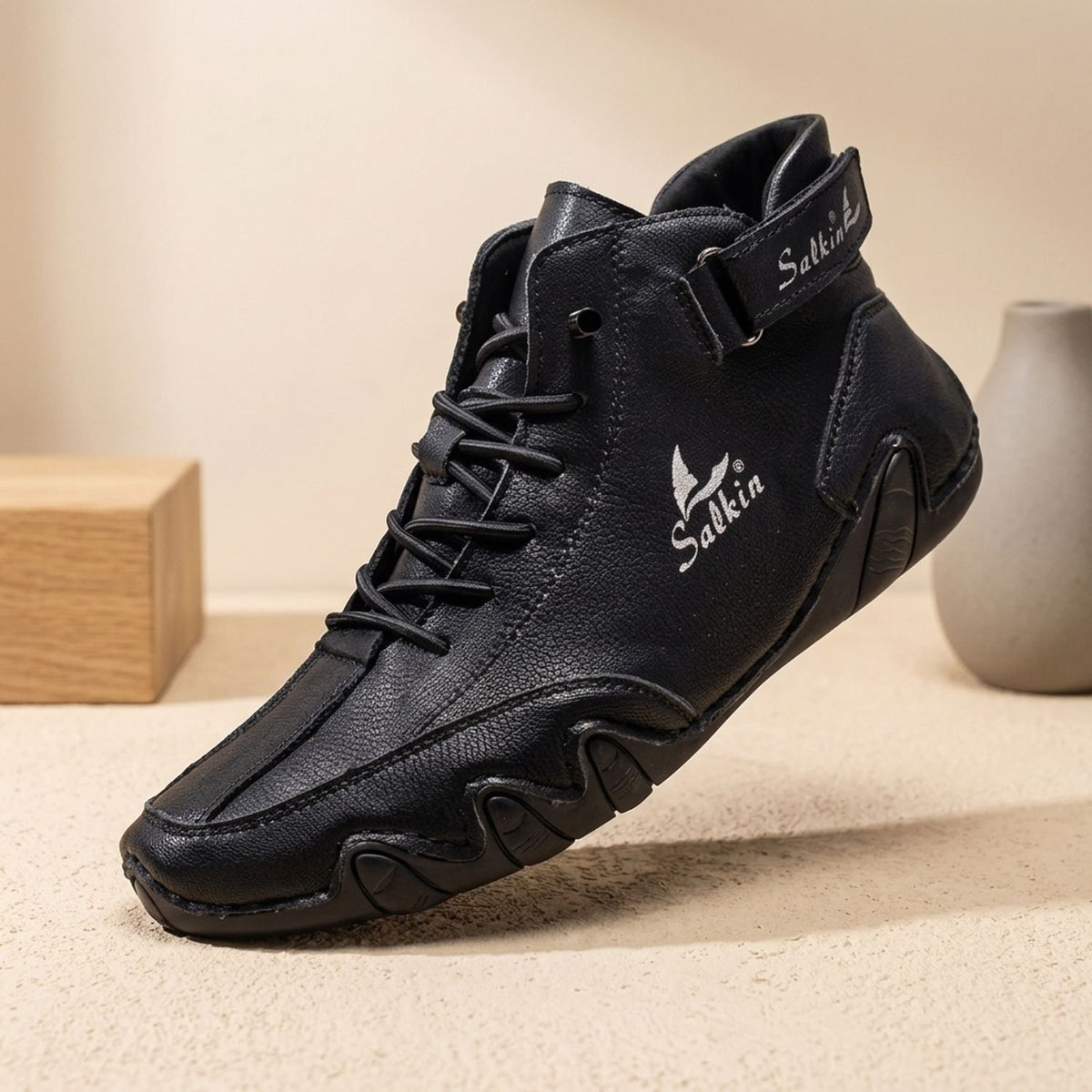 Men's High-Top Lace-Up Suede Ankle Sneakers - Black