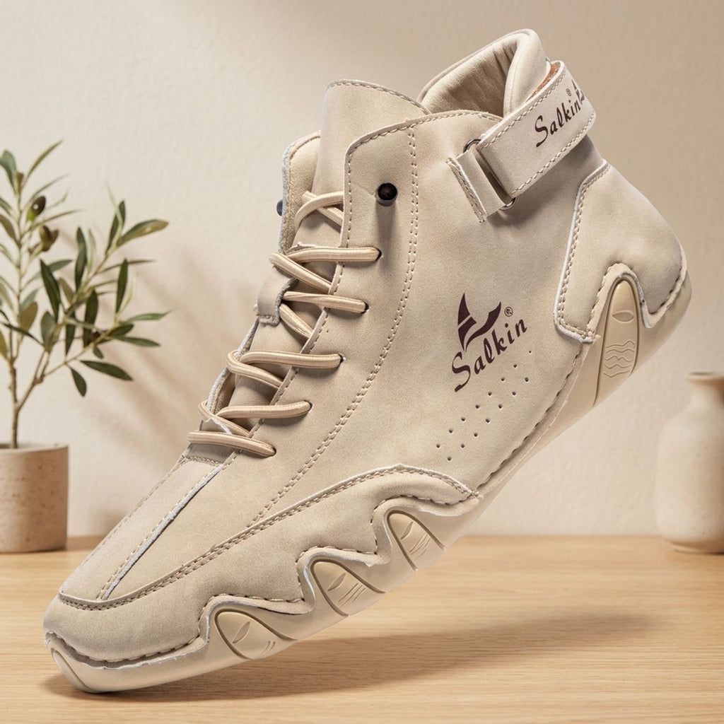 Men's High-Top Lace-Up Suede Ankle Sneakers - Beige