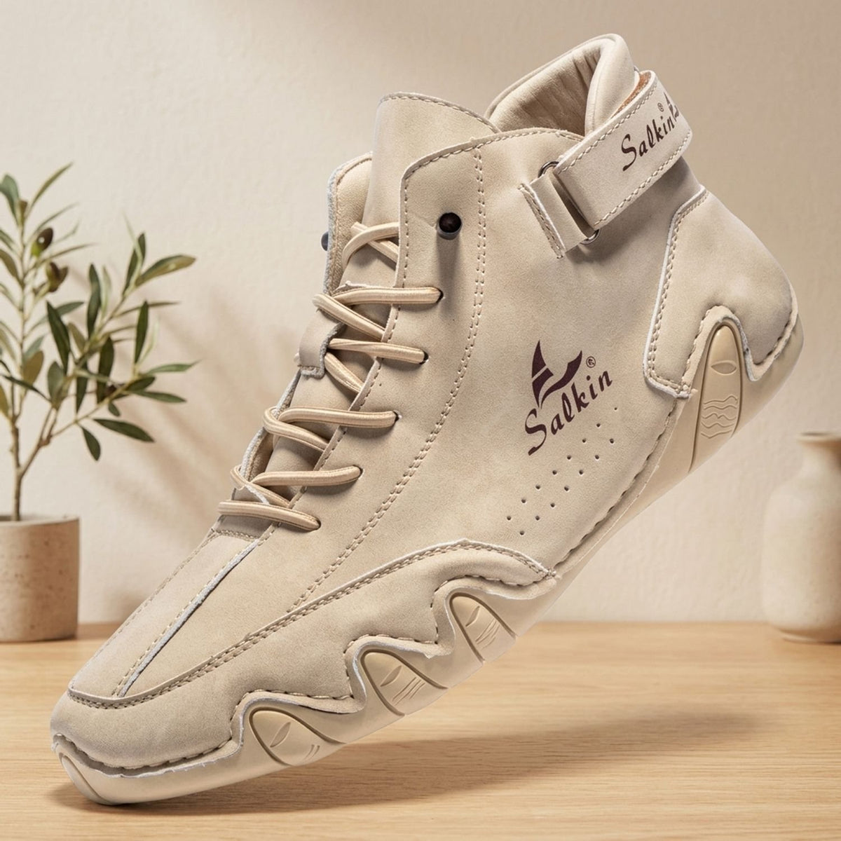 Men's High-Top Lace-Up Suede Ankle Sneakers - Beige