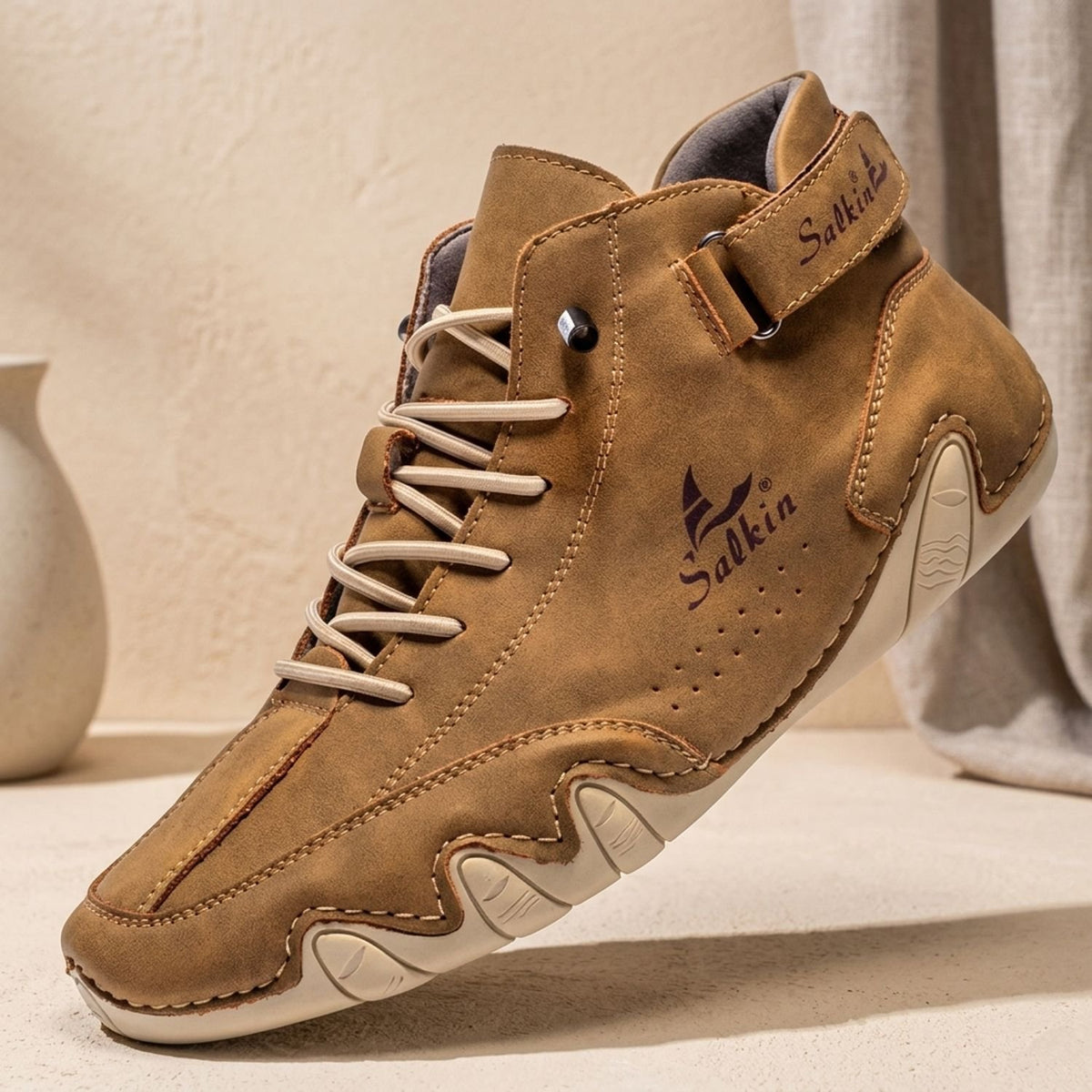 Men's High-Top Lace-Up Suede Ankle Sneakers - Brown