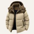Men's Hooded Corduroy-Panel Insulated Puffer Jacket - Khaki