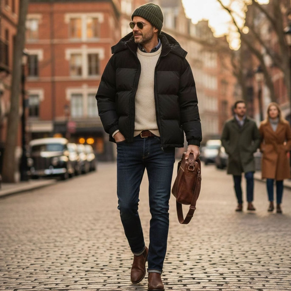 Men's Hooded Corduroy-Panel Insulated Puffer Jacket