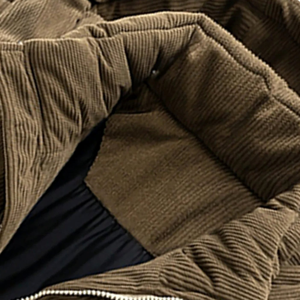Men's Hooded Corduroy-Panel Insulated Puffer Jacket