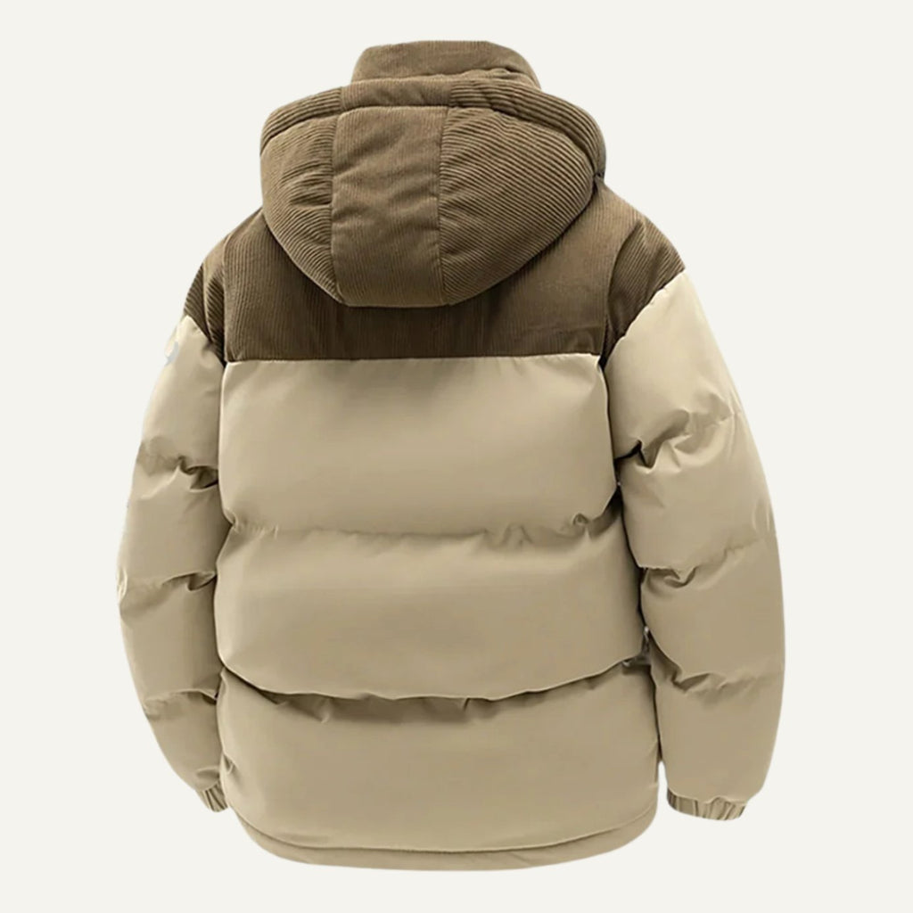 Men's Hooded Corduroy-Panel Insulated Puffer Jacket