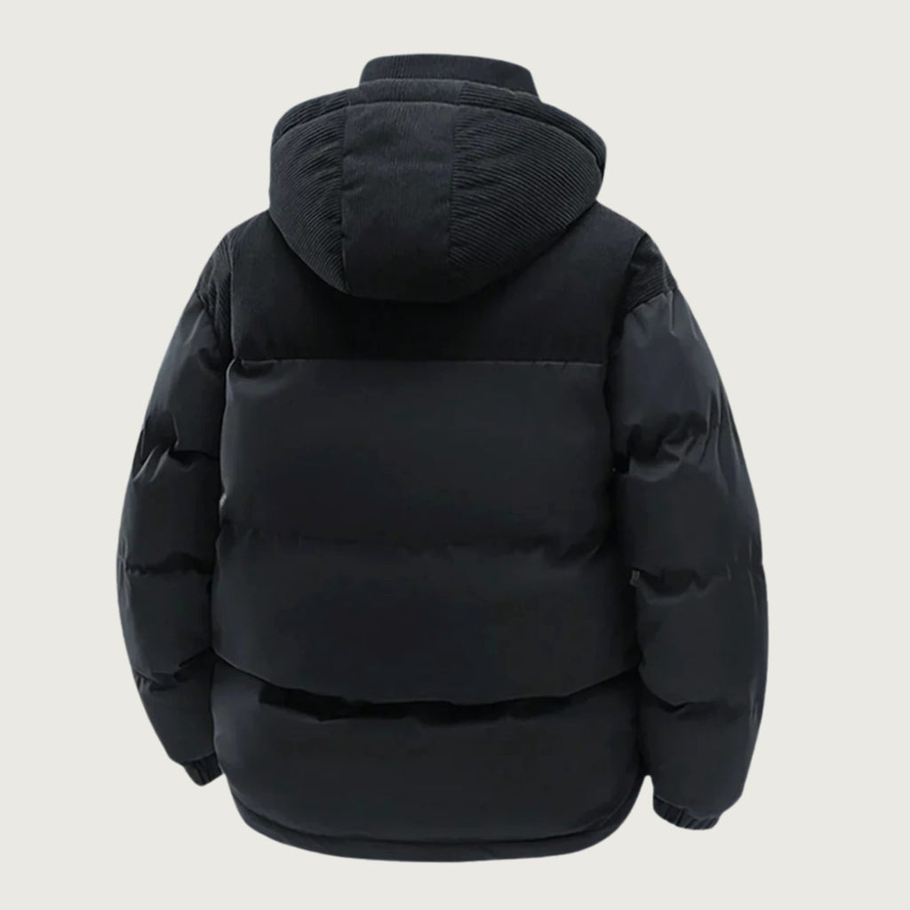 Men's Hooded Corduroy-Panel Insulated Puffer Jacket