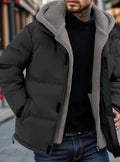 Men's Hooded Fleece-Lined Puffer Street Style Jacket - Black