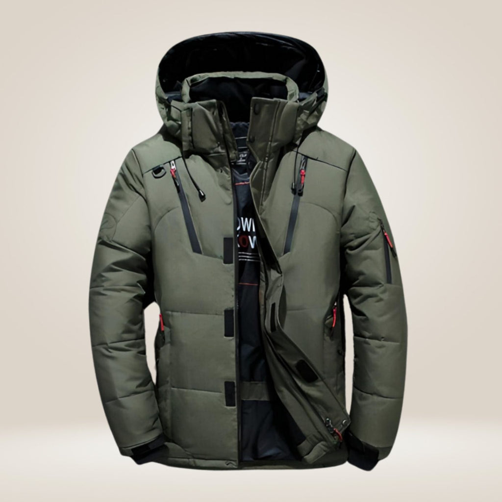 Men's Hooded Insulated Puffer Wrap-Front Winter Coat - Green